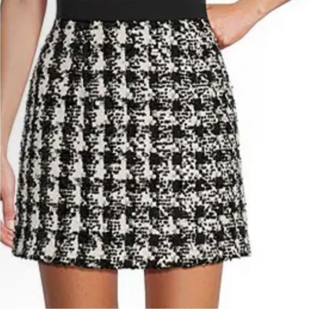 NWT Antonio Melani Lou Lou black & white houndstooth sequin A-line short skirt